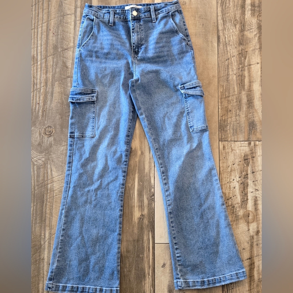 KanCan Light Blue Flare Cargo Jeans